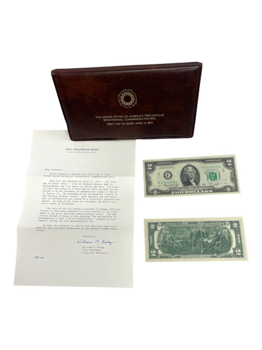 Franklin Mint Bicentennial Two Dollar $2 Bill First Day Issue 1976 Collectible